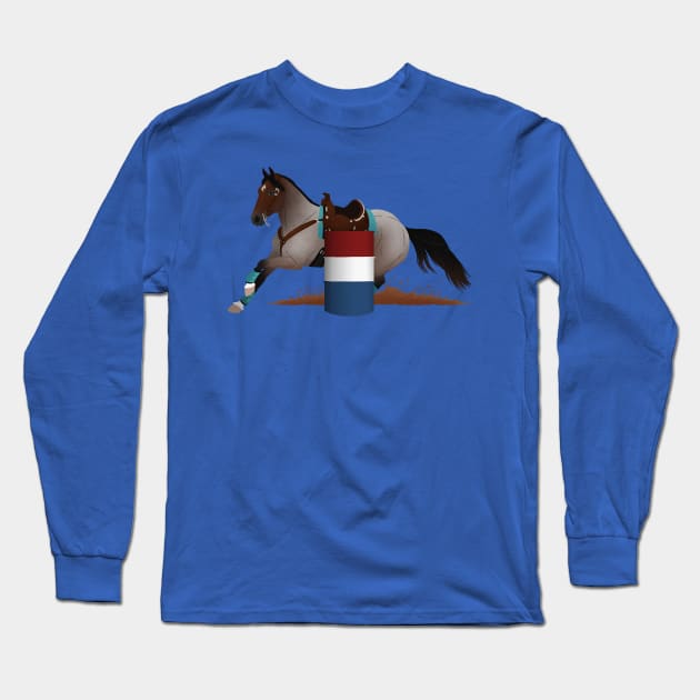 Bay Roan Barrel Racer - Equine Rampaige Long Sleeve T-Shirt by Equine Rampaige